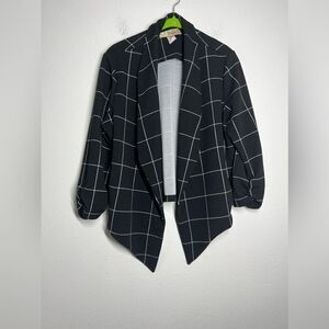 Hybrid & Company Plaid Black and White Open Front Women’s Cardigan Blazer Sz XL